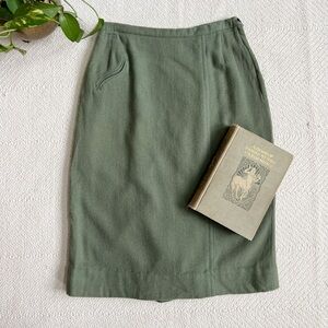 Vintage 60s Soft Green Wool High Waisted Skirt